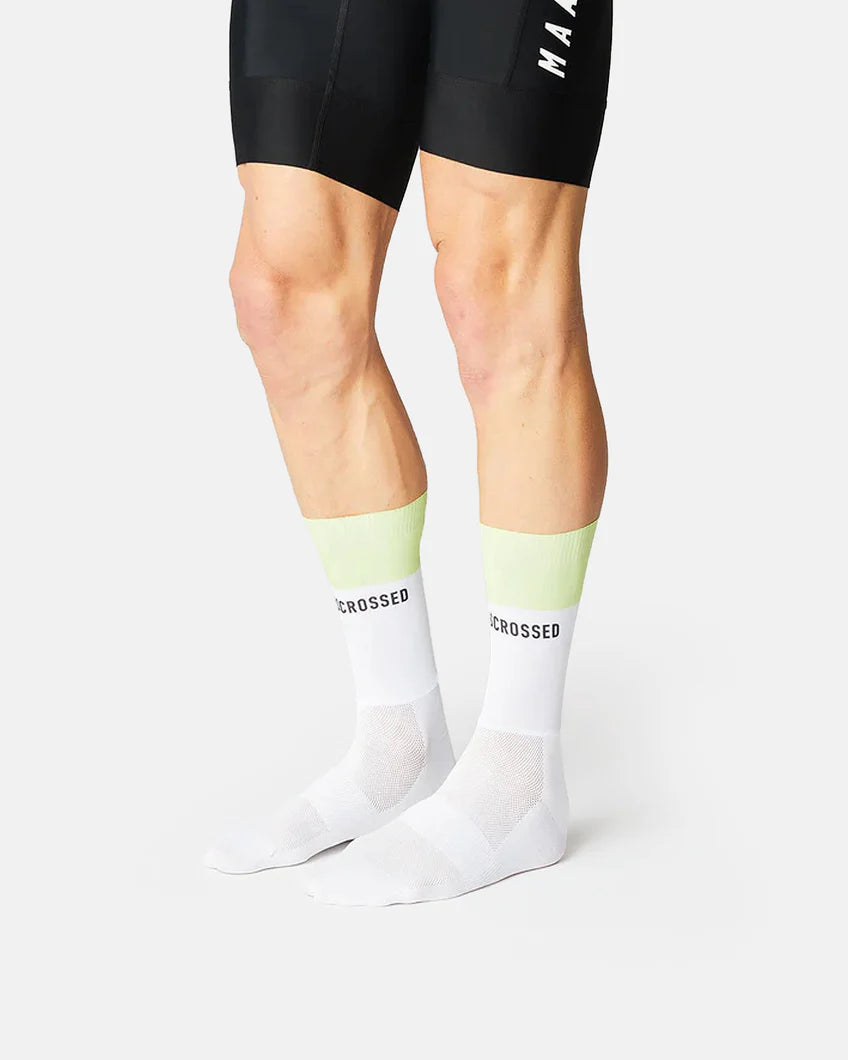 Aero Block Cykelstrømper - Fingerscrossed - Hvid/Neon